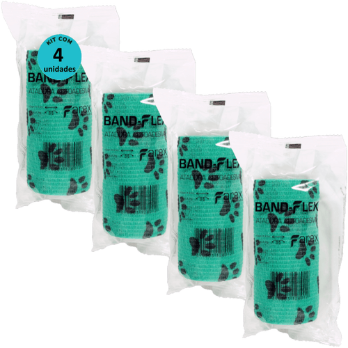 Atadura 10cm Verde Com Patinhas Band-Flex Autoadesiva Para Animais Farex Kit Com 4
